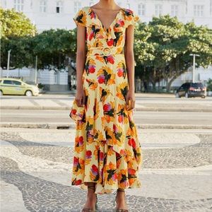 FARM Rio Yellow Floral Midi Dress